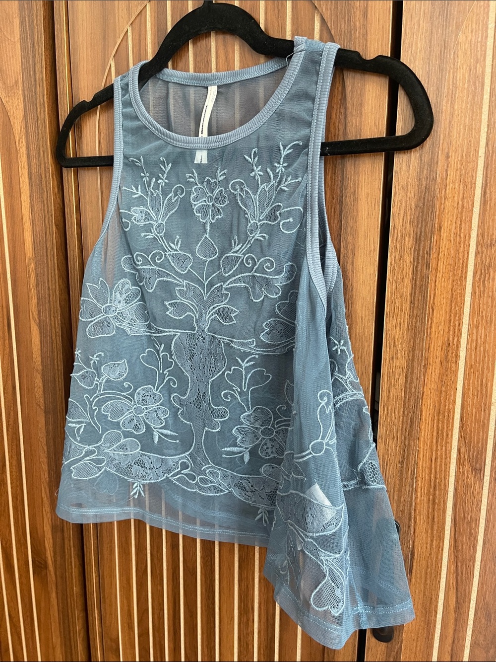 Anthropologie Blue Mesh Appliqué Lace Embroidered Tank Top - Picture 2 of 6